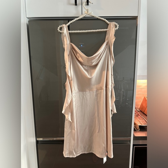 SATIN CHAMPAGNE DRESS WITH RUFFLE DETAILING - Picture 1 of 3